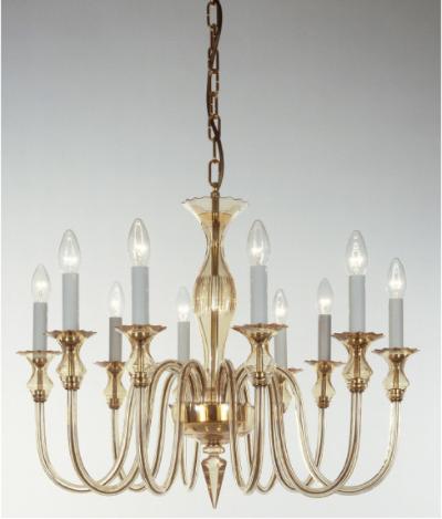 De Majo lampada a sospensione a 10 luci con vetro ambra montatura dorata