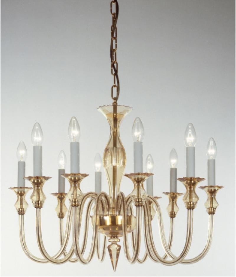 De Majo lampada a sospensione a 10 luci con vetro ambra montatura dorata