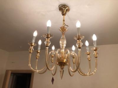 De Majo lampada a sospensione a 10 luci con vetro ambra montatura dorata