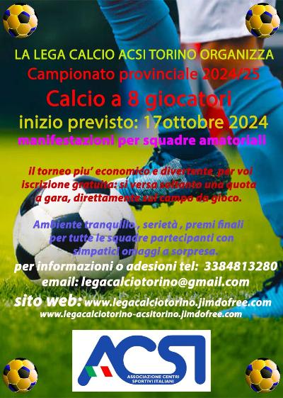 Campionato amatoriale di calcio a 8 giocatori in Torino da Ottobre 2024.