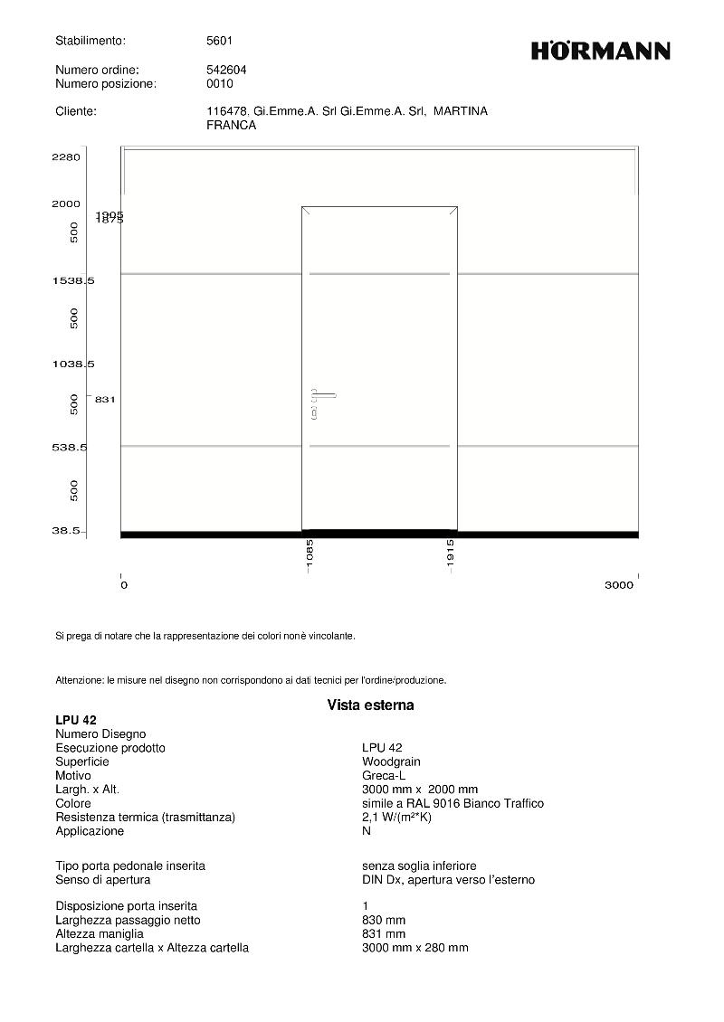 Porta sezionale Hörmann 3 m x 2 m
