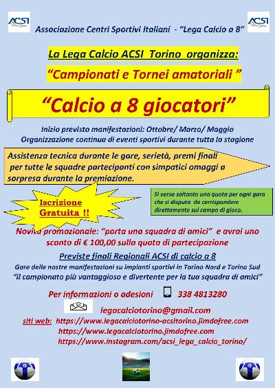 Campionati e tornei amatoriali di calcio a 8 in Torino Nord e Torino Sud