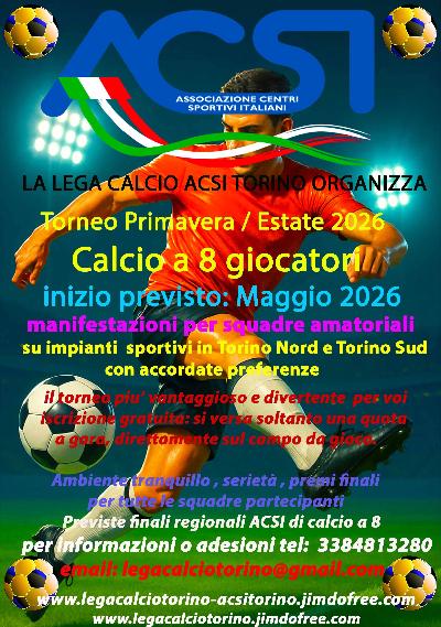 Torneo di calcio a 8 "Primavera 2026" in Torino con iscrizione gratuita