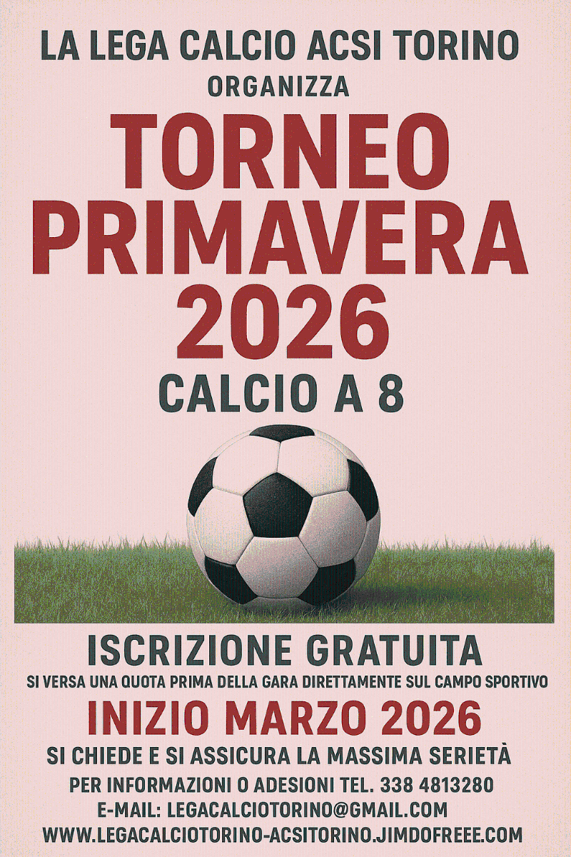 Torneo di calcio a 8 "Primavera 2026" in Torino con iscrizione gratuita