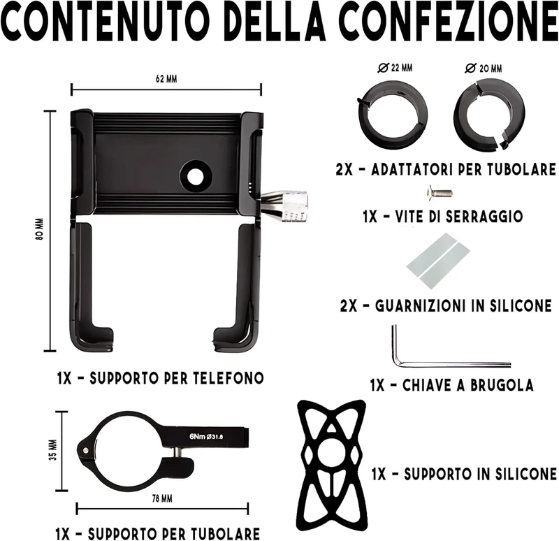Porta Cellulare in Metallo: per Bicicletta - eBike - Mtb - Monopattino Elet