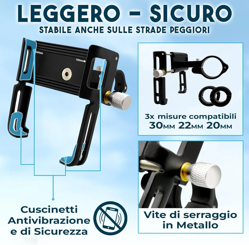 Porta Cellulare in Metallo: per Bicicletta - eBike - Mtb - Monopattino Elet